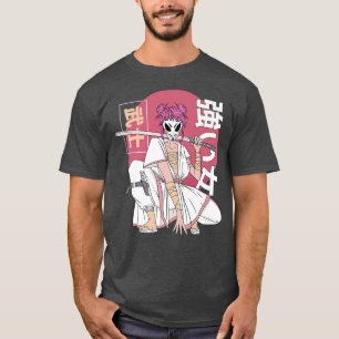 Anime Samurai Warrior with Japanese Fo Kitsune Mas T-Shirt