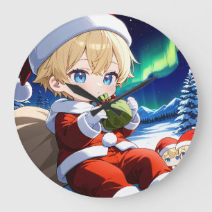 Anime Santa Boy Aurora Christmas Wall Clock
