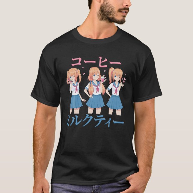 Anime School Girl - Milk Tea - Coffee - Japanese A T-Shirt (Front)