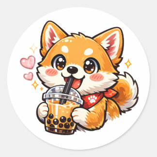 Anime Shiba Inu Drinking Bubble Tea Kawaii sticker
