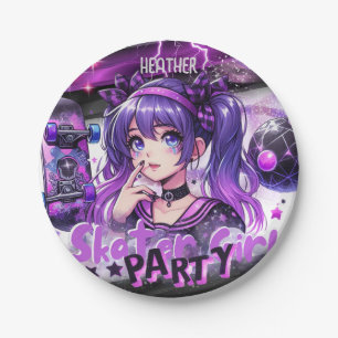 Anime Skater Girl Birthday Party Skateboarding Paper Plate