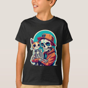 Anime Skeleton Holding A Cat Shirt Lazy Halloween 