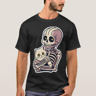 Anime Skeleton Holding A Cat Shirt Lazy Halloween