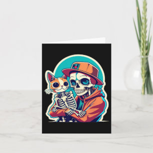 Anime Skeleton Holding A Cat Shirt Lazy Halloween Card