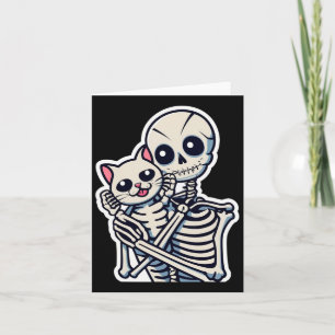Anime Skeleton Holding A Cat Shirt Lazy Halloween  Card