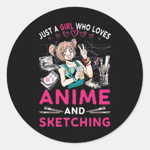 Anime Sketching Girl Otaku Teen Japanese Comic Fan Classic Round Sticker
