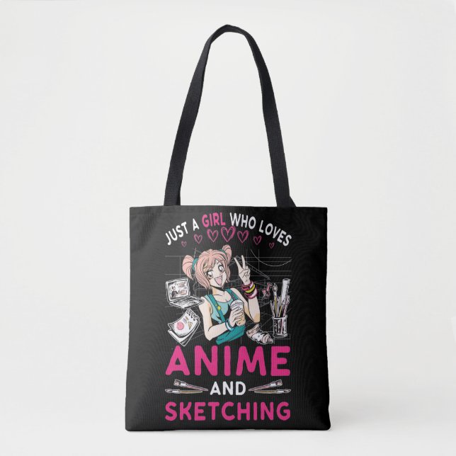 Anime Sketching Girl Otaku Teen Japanese Comic Fan Tote Bag (Front)