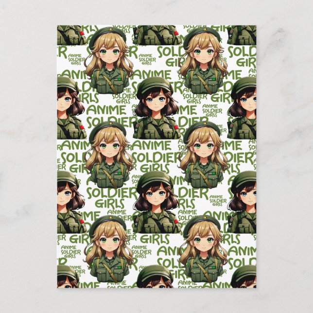 Anime Soldier Girls Pattern Design  Postcard (Front)