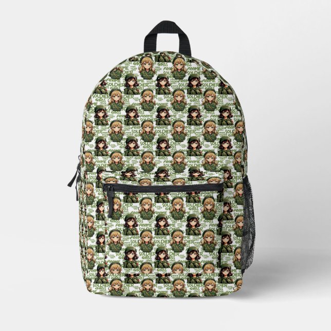 Anime Soldier Girls Pattern Design Printed Backpack (Front)