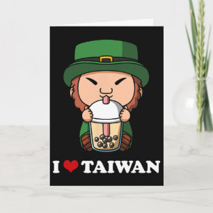 Anime St Patricks Day Leprechaun Bubble Tea I Love Card
