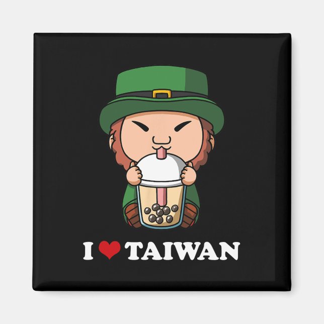 Anime St Patricks Day Leprechaun Bubble Tea I Love Magnet (Front)