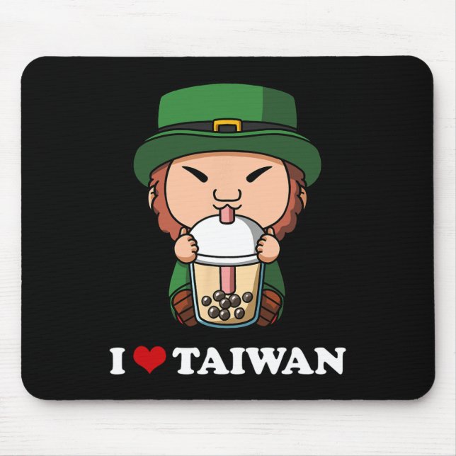 Anime St Patricks Day Leprechaun Bubble Tea I Love Mouse Pad (Front)