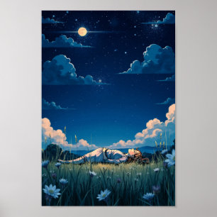 Anime Starry Night Meadow Wall Art