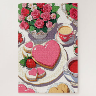 Anime strawberry and heart-shaped dessert art jigsaw puzzle