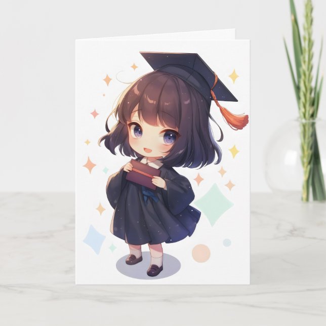 Anime Student Chibi Girl Holiday Card (Front)