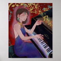 Anime-style Girl Playing Piano Poster
