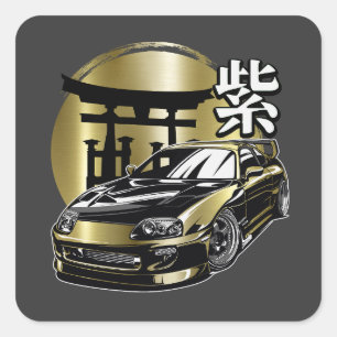 ANIME STYLE GOLDEN DRIFTING CAR SQUARE STICKER