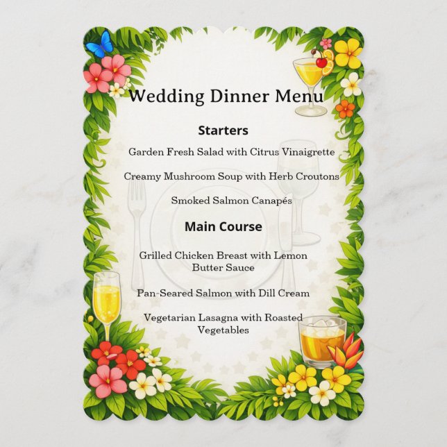 Anime Style Jungle Menu Card: Elegant Dinner Event (Front)