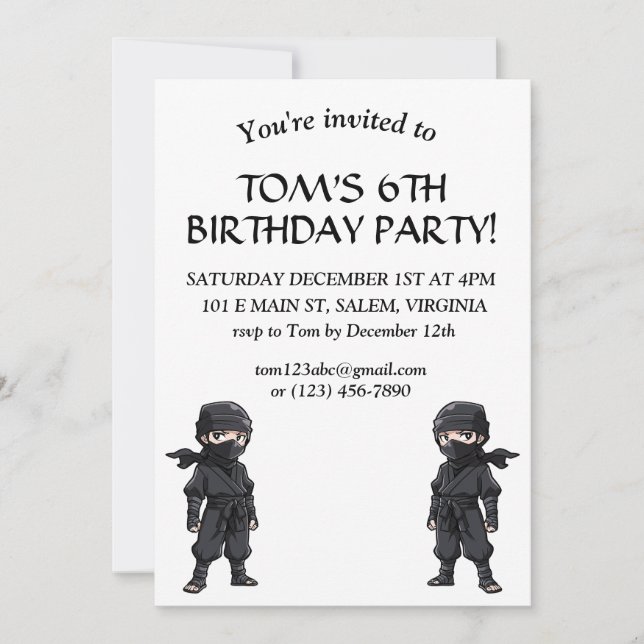 Anime Style Ninja Fighter Boys Birthday Party Invitation (Front)