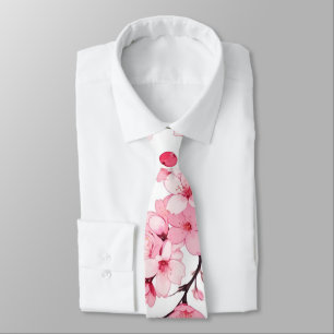 Anime Style Pink Cherry Blossom Pattern Tie