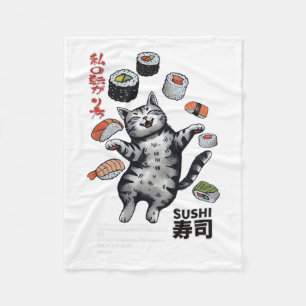 Anime-style Sushi Cat Harajuku Tokyo Japan Cat Caf Fleece Blanket