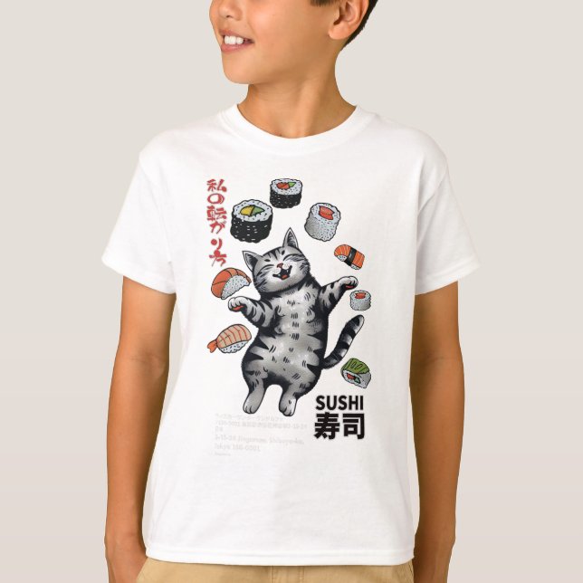 Anime-style Sushi Cat Harajuku Tokyo Japan Cat Caf T-Shirt (Front)