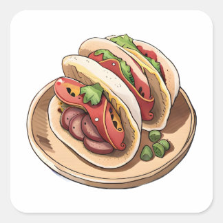 Anime Style Watercolor Clip Art Mexican Taco Square Sticker