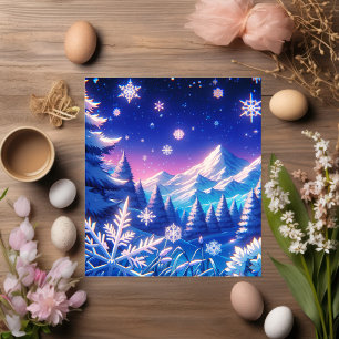 Anime Style Winter Mountain Art Snowy Night Scene Postcard