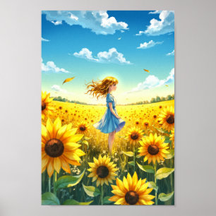 Anime Sunflower Field Summer Wall Art