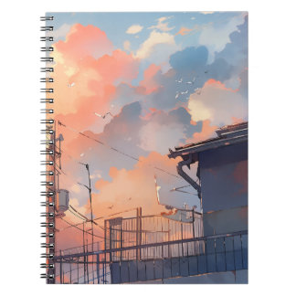 Anime Sunset - Aesthetic Cityscape - Golden Hour Notebook