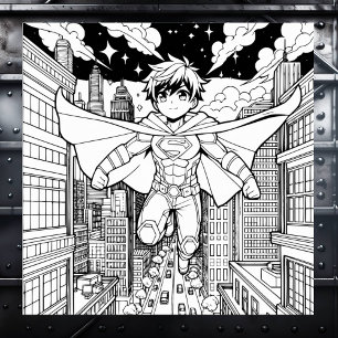 Anime Superhero Boy   Kid's Colouring   Poster