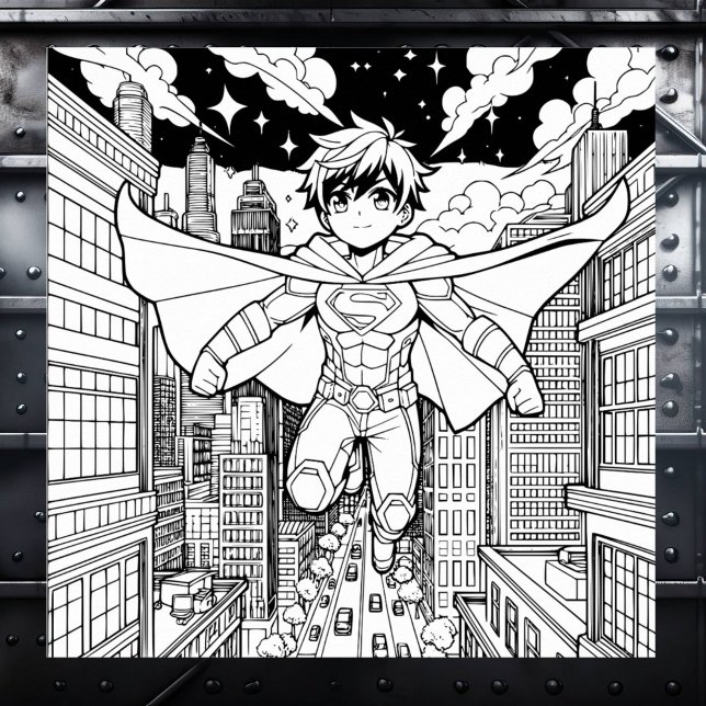 Anime Superhero Boy | Kid's Colouring   Poster (Creator Uploaded)