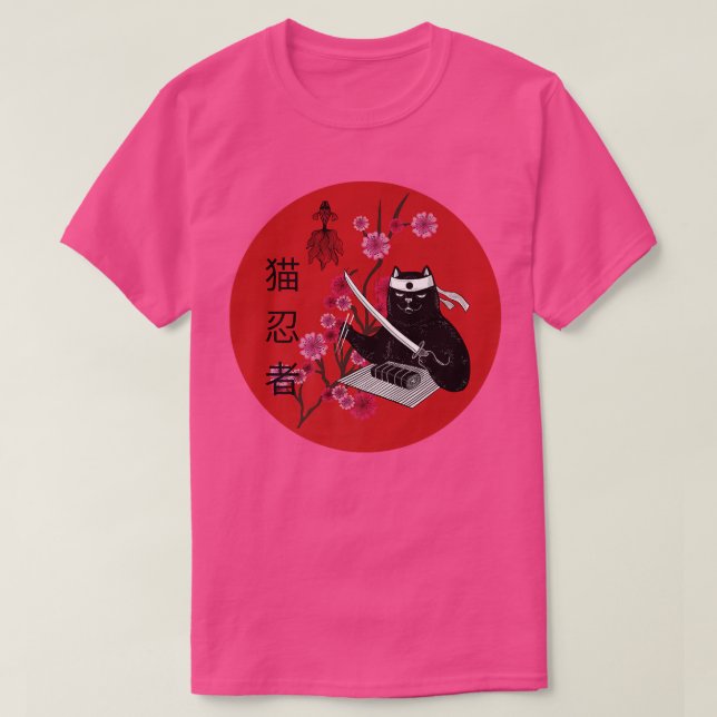 Anime Sushi Cat Japanese Samurai Cat  T-Shirt (Design Front)