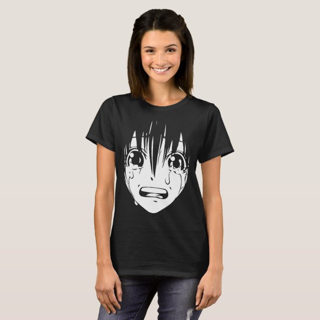 Anime T-Shirt: Crying Girl (Black & White) T-Shirt (Front Full)