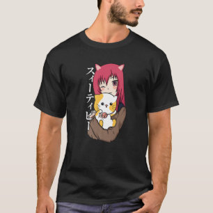 Anime Teen Girl - Cat Lover - Japanese Culture Art T-Shirt