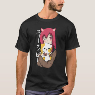 Anime Teen Girl - Cat Lover - Japanese Culture Art T-Shirt