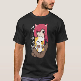 Anime Teen Girl - Cat Lover - Japanese Culture Art T-Shirt
