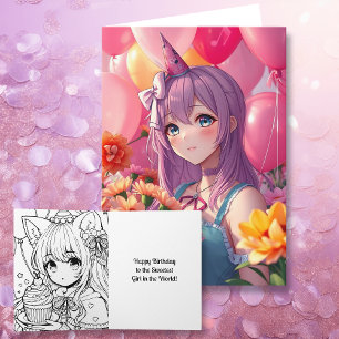 Anime Themed Birthday Girl  Card