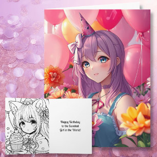 Anime Themed Birthday Girl Large Card