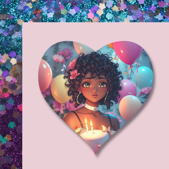 Anime Themed Birthday Girl of Colour Heart Sticker (Creator Uploaded)
