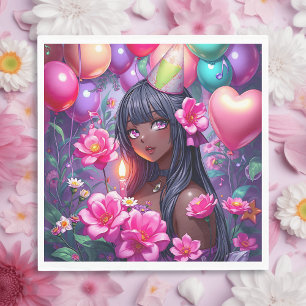 Anime Themed Birthday Girl of Colour  Napkin