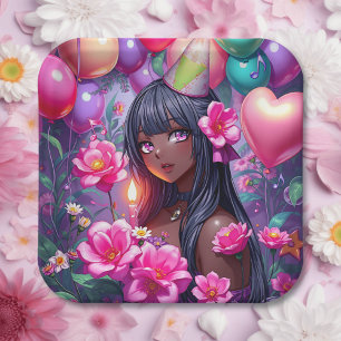 Anime Themed Birthday Girl of Colour  Paper Plate