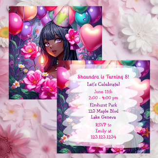 Anime Themed Birthday Girl of Colour Personalised Invitation