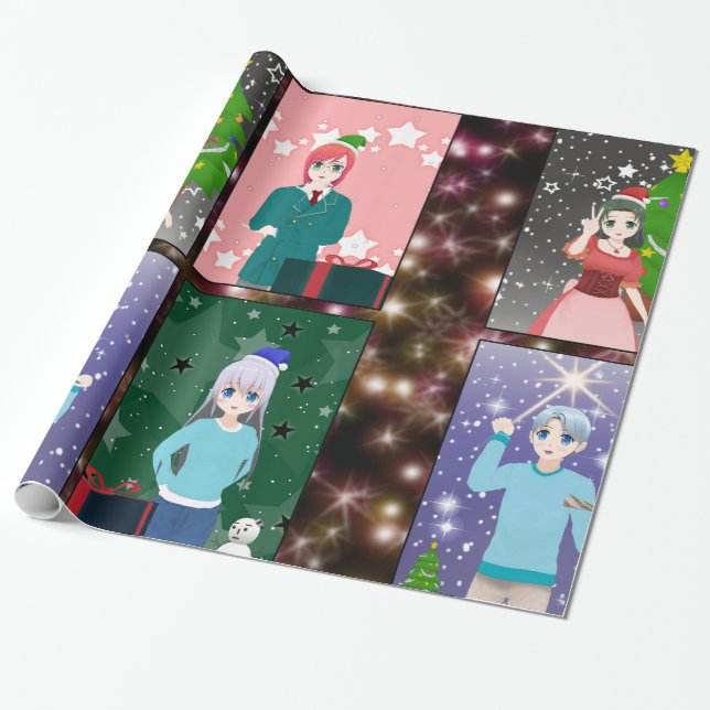Anime themed Christmas Wrapping Paper (Unrolled)