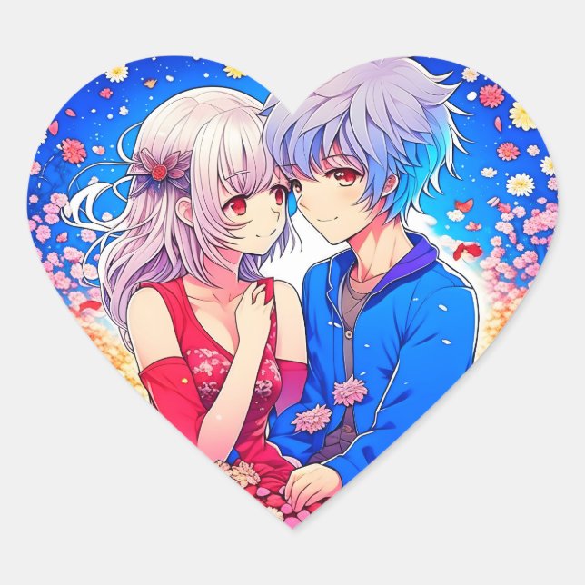 Anime Themed Valentine's Day Party Heart Sticker (Front)