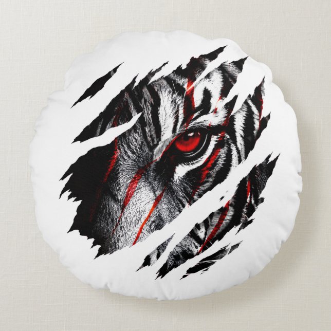 Anime Tiger Eyes Through Scratch Round Cushion (Front)
