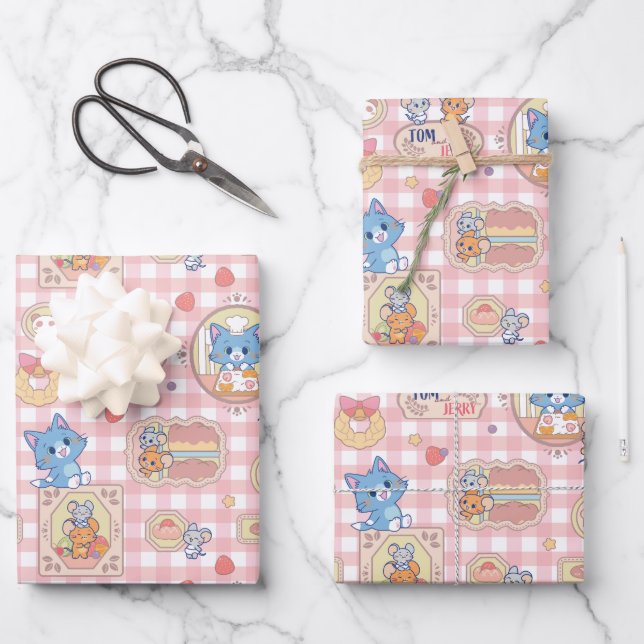 Anime Tom and Jerry Bakery Pattern Wrapping Paper Sheet (Front)