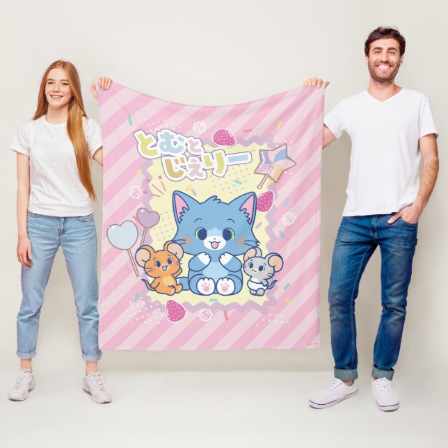 Anime Tom and Jerry Strawberry Fun Fleece Blanket (In Situ)