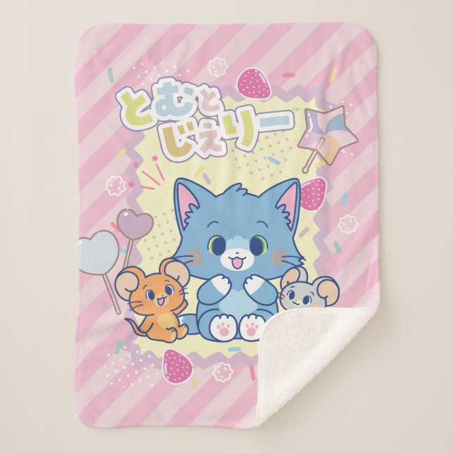 Anime Tom and Jerry Strawberry Fun Sherpa Blanket (Front)