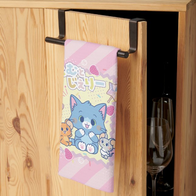 Anime Tom and Jerry Strawberry Fun Tea Towel (Thirds Fold)